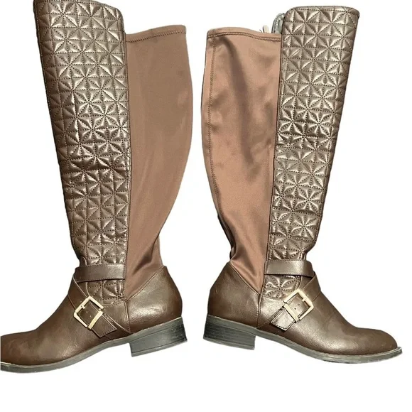 Torrid Brown Faux Leather Quilted Strappy Over Knee-High Boot Size 9W. - Picture 12 of 12